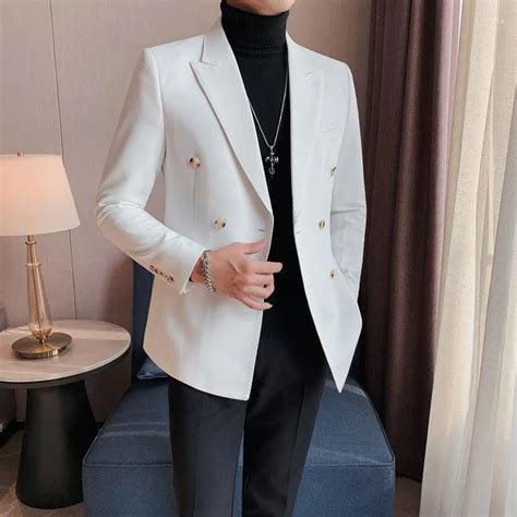 Mens Suits Men Double 2023 Breasted Suit Coat High Quality Formal Slim Fit Blazer Jacket Fashion ...