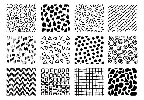 Set Of Hand Drawn Doodle Sketch Texture Elements Black And White