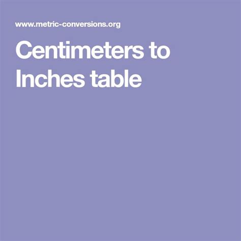 Centimeters To Inches Conversion Chart