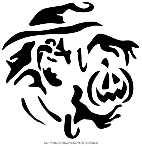 Witch With Pumpkin Stencil Free Printable Papercraft Templates