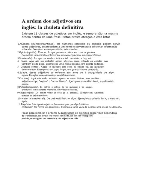 Ordem De Adjetivos Em Ingles - Ordem dos Adjetivos em Inglês | PDF