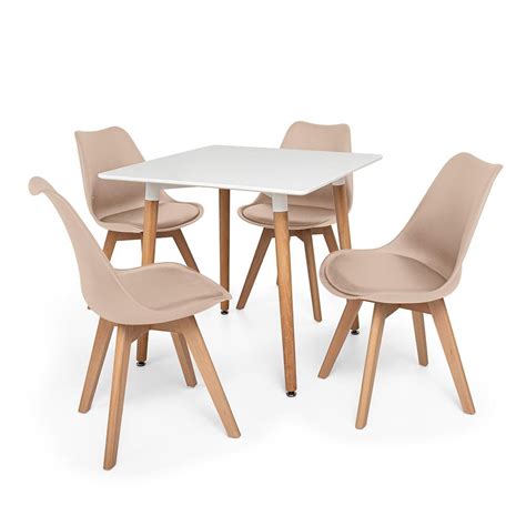 Kit Mesa Jantar Eiffel 80x80 Branca 04 Cadeiras Leda Nude