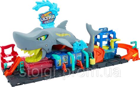 Hot Wheels City Toy Car Track Ultra Shark Car Wash Htn
