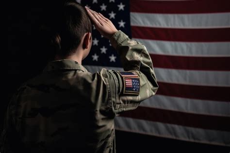 Premium AI Image | An American soldier salutes in front of the American flag