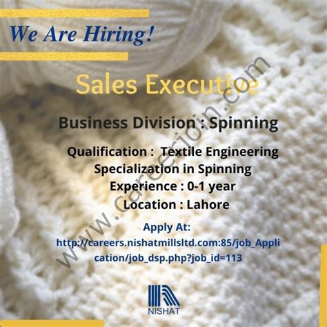 Nishat Mills Limited Jobs Sale Marketing Executive