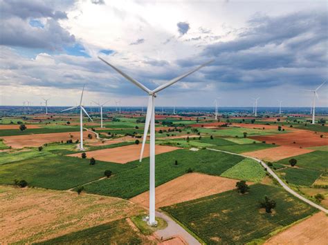 Panoramablick Auf Windpark Oder Windpark Im Wiesenfeld Sind Eine Der