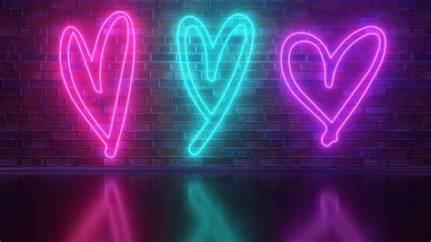 Bright Flickering Hand Drawn Neon Love Heart Symbol Shape Signs Glow 4k