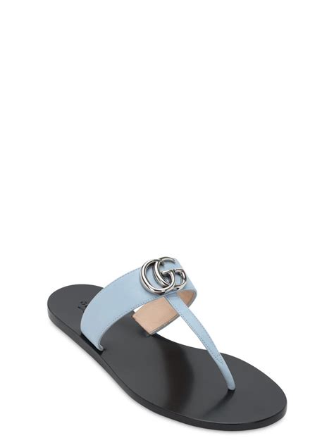 Gucci 10mm Marmont Leather Thong Sandals In Light Blue Blue Lyst