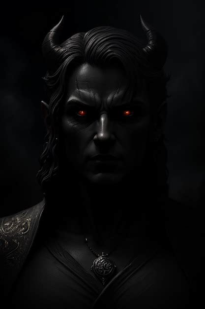 Premium Photo | A dark portrait of a demon with red eyes and red eyes.