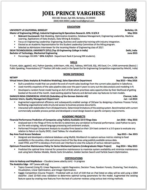 My first data science resume (sample data scientist resume) - Fung ...