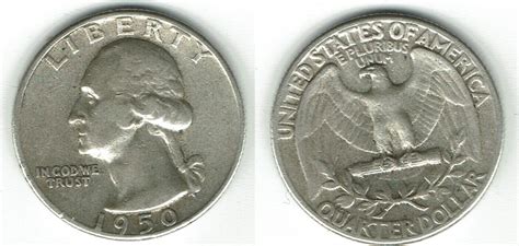 USA Quarter Dollar 25 Cents Kursmünze 1950 George Washington siehe