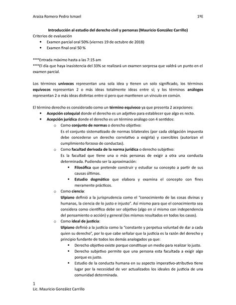 Introducción al estudio del derecho civil y personas Mauricio González