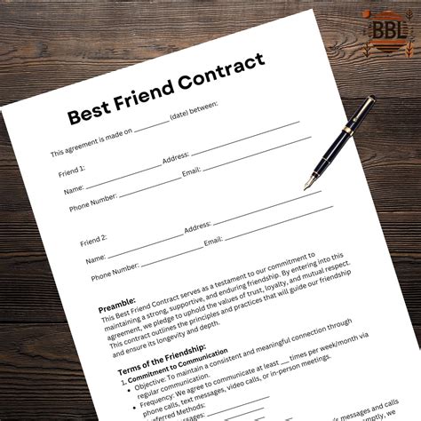 Editable Best Friend Contract Template Customizable Friendship