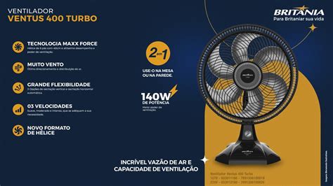 Ventilador De Mesa Brit Nia Ventus Cm Velocidades P S