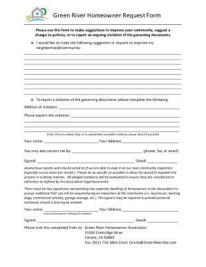 Fillable Online Green River Homeowner Request Form Fax Email Print