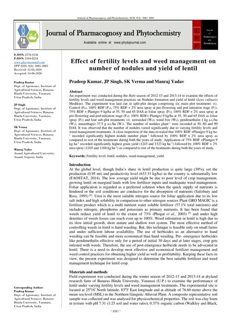 PDF Effect Of Fertility Levels And Weed Management On Number Of