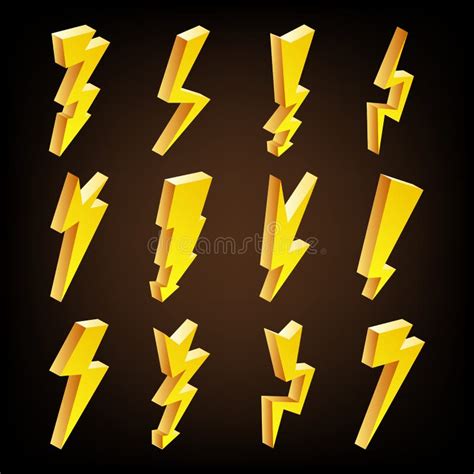 D Lightning Icons Vector Set Cartoon Yellow Lightning Isolated