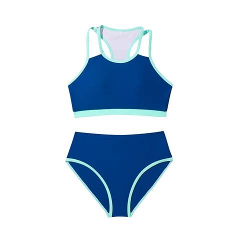 Qingpeng Clearance Teen Girls Swimsuits Two Piece V Neck Bikini Wide Straps Swimwear Set