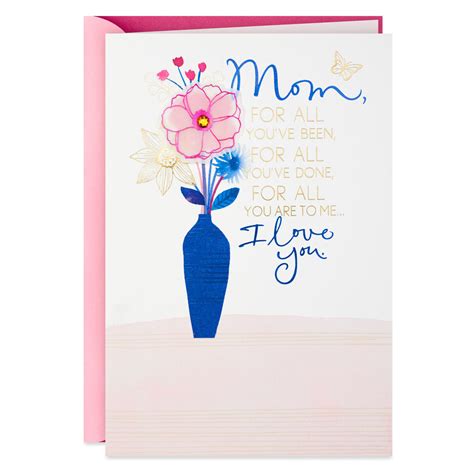 Vase of Flowers and Butterfly Birthday Card for Mom - Greeting Cards ...