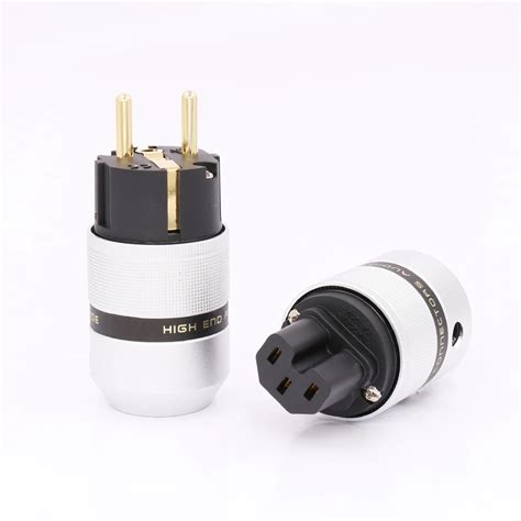 Hi End Audio Aluminum Gold Plated Schuko Power Plug Connector Iec