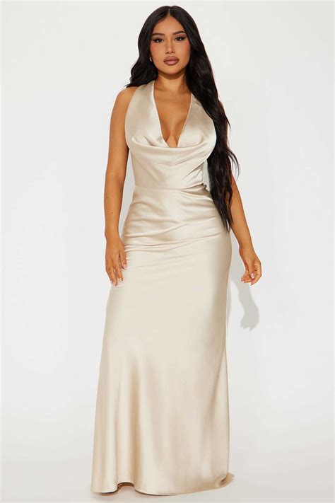 Positano Backless Satin Maxi Dress - Taupe - Womens Fashion Dresses