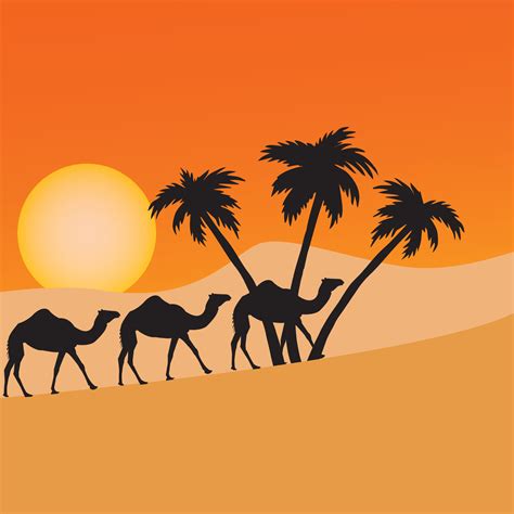 Camels walk in the desert 30773082 Vector Art at Vecteezy
