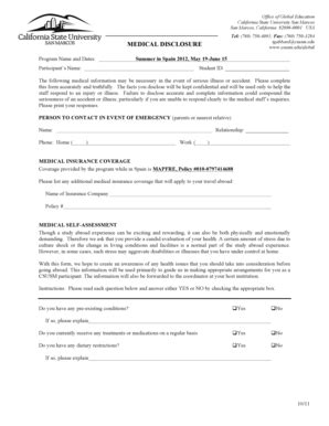 Fillable Online Csusm Medical Disclosure Form California State