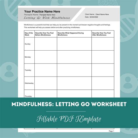 Mindfulness Letting Go Worksheet Editable Fillable Pdf Etsy