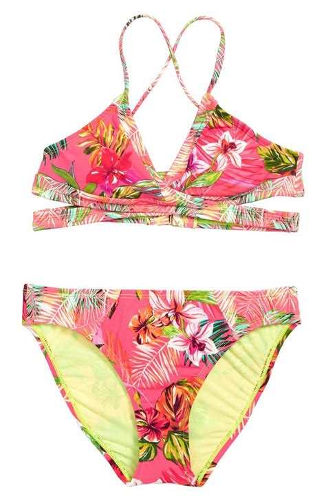 155 Hobie Girl S Pink Floral V Neck Hipster Two Piece Bikini Swim Set