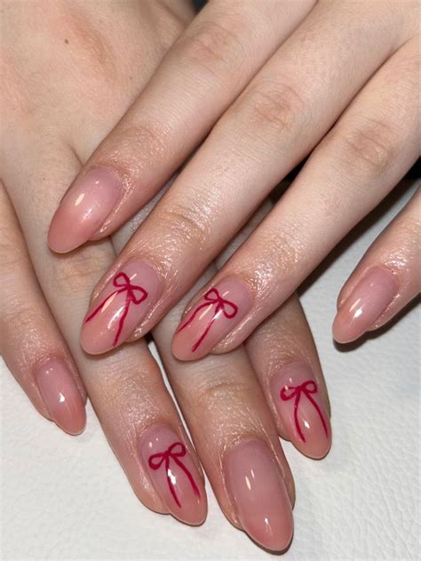 Red Bow Ribbon Nails Inspo Red Nails Aesthetic Fall Nails Red Christmas