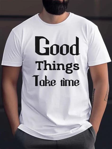 Good Things Take Time Print Mens Casual Short Sleeve Crew Temu Australia