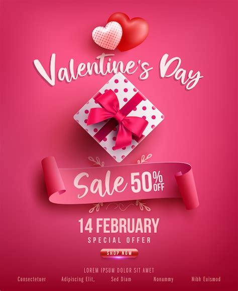 Premium Vector | Valentine's day sale poster or banner with sweet gift,sweet heart and lovely ...