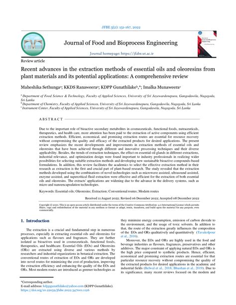 Pdf Recent Advances In The Extraction Methods Of Essential Oils And
