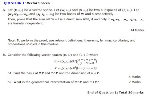 SOLVED QUESTION 1 Vector Spaces Let E Be A Vector Space Let W