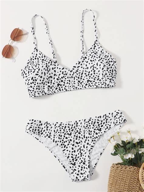 Dalmatian Surplice Neck Bikini Swimsuit SHEIN UK