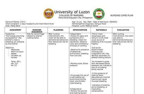 Dengue Ncp Final Supplemental University Of Luzon College Of