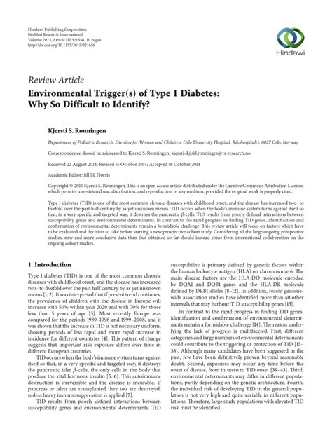 Pdf Environmental Trigger S Of Type Diabetes Why So Difficult To