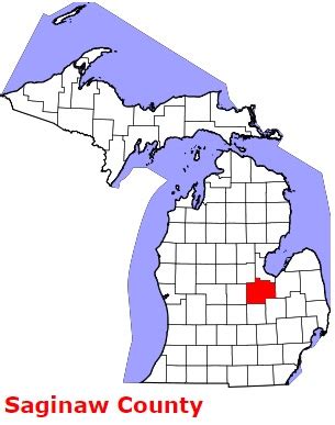 Saginaw County on the map of Michigan 2024. Cities, roads, borders and ...