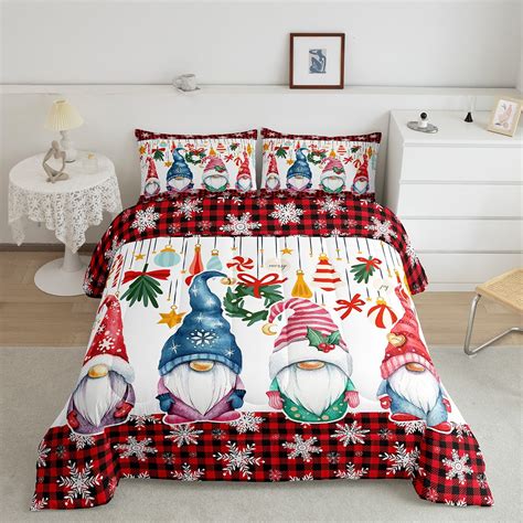 Christmas Gnome Bedding Set Xmas Snowflake Comforter Set King Cute