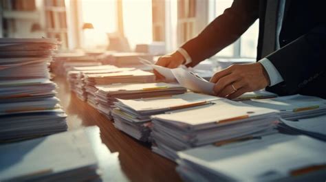 Premium Photo Businessman Hands Working In Stacks Of Paper Files For