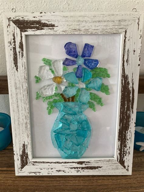 Beach Décor Sea Glass Flowers Flower Wall Hanging Coastal Flowers Sea Glass Art Wall Hanging