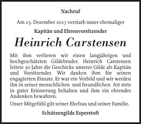 Heinrich Carstensen Gedenken Flensburger Tageblatt