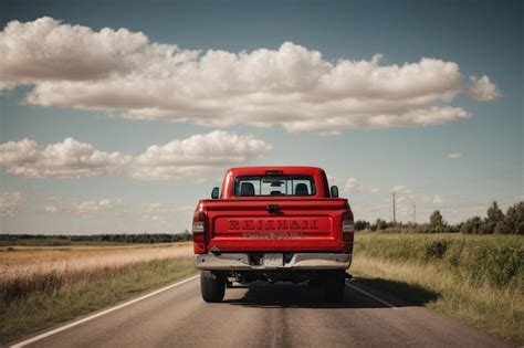 Premium Ai Image Rear View Of A Red Pick Up Truck Driving On A