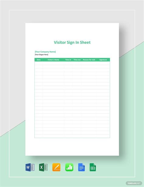 Editable Visitor Sign In Sheet Template - Google Docs, Word, Apple ...