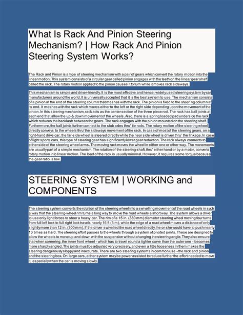 What is rack and pinion steering mechanism | PDF