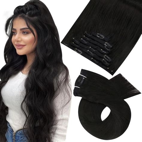 Moresoo Clip In Extensions Echthaar Schwarz Lang Haarextension Clips