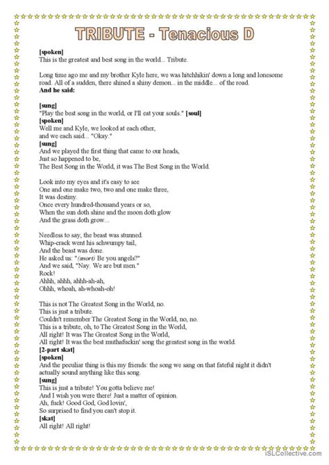 Tenacious D - Tribute song and nurse…: English ESL worksheets pdf & doc