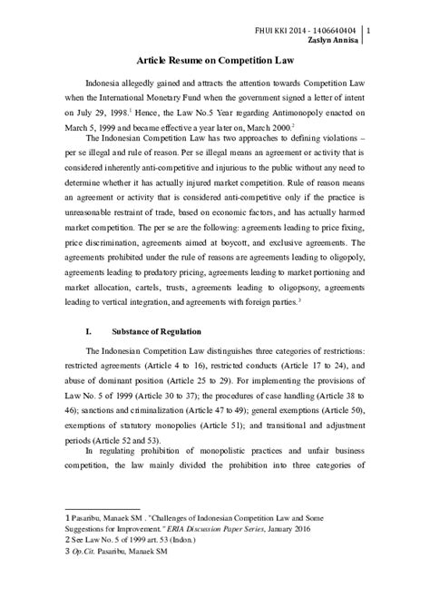 Doc Summary Of Indonesias Anti Monopoly Law