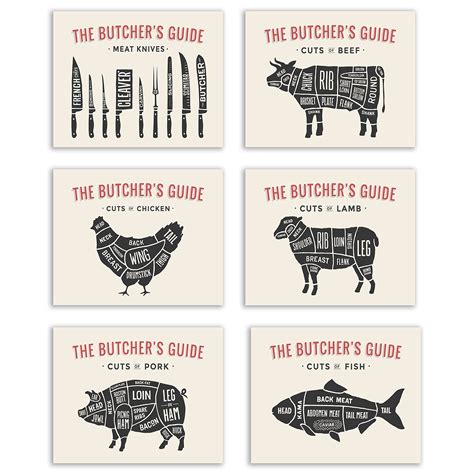 Buy Butcher Guide Poster Prints Kitchen Wall Decor Set Of Six X