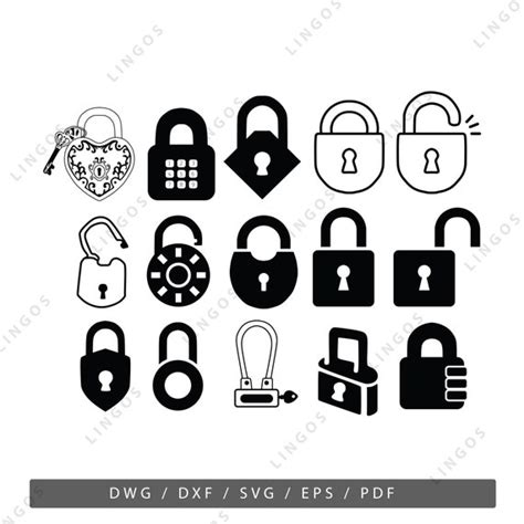 Lock Svg Bundle Key Vector Padlock Dwg File Lock Silhouette Etsy